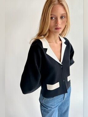 Black and White Contrast Collared Jacket